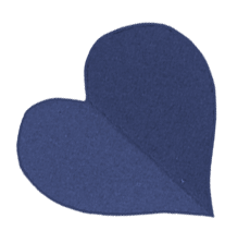 A textured dark blue heart shape set against a bright red background, symbolizing compassion in pet pain management.