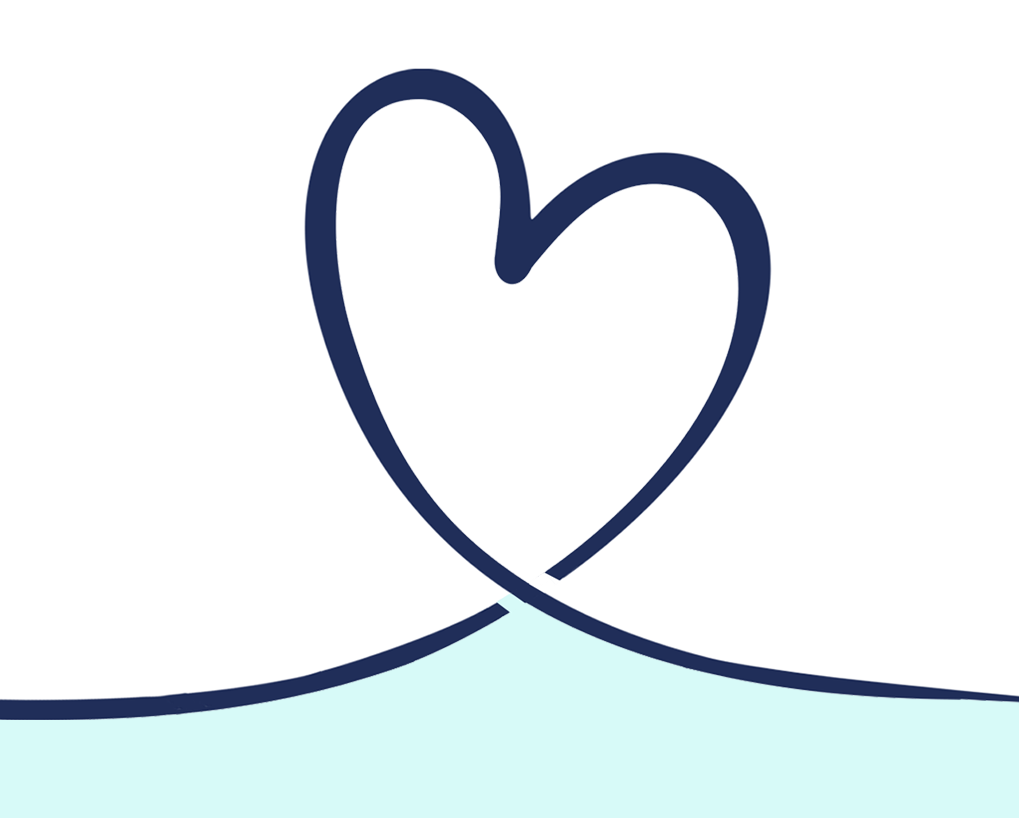 Graphic of a stylized heart shape created from two intersecting, curved lines on a light blue background. The heart features a striped pattern in shades of blue and symbolizes the care provided in pet rehabilitation