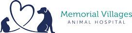 Logo of Memorial Villages Animal Hospital featuring an outline of a heart with a cat on one side and a dog on the other. The text "Memorial Villages Animal Hospital" is on the right.